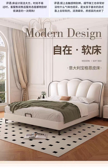 Leather Bed Italian Modern Design Style Soft Package for Bedroom