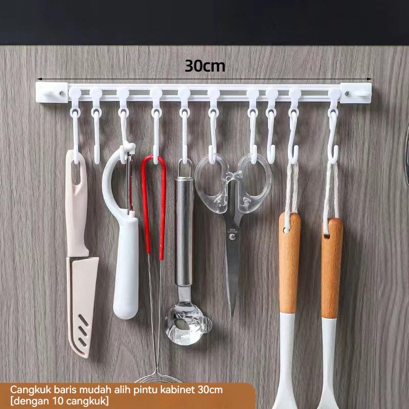 Punch-free Sliding Track Hook Kitchen Cabinet Door Rear Row Hanger Rod Adhesive Hook Row Storage Artifact