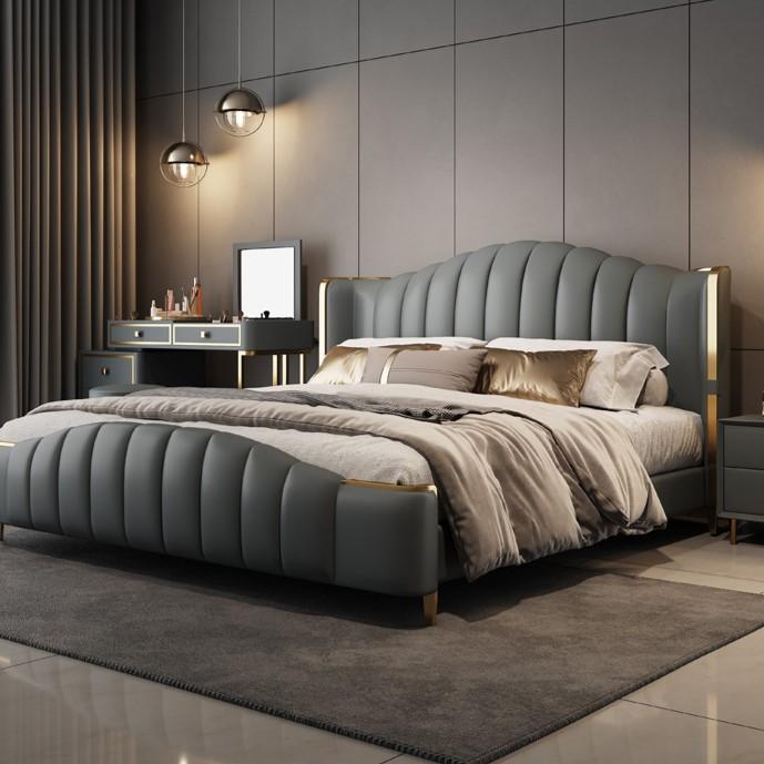 Leather Bed Storage High-End Luxury for Master Bedroom