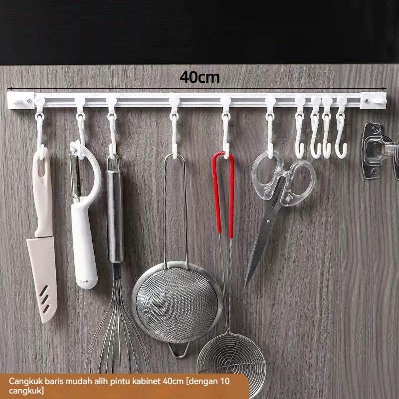 Punch-free Sliding Track Hook Kitchen Cabinet Door Rear Row Hanger Rod Adhesive Hook Row Storage Artifact