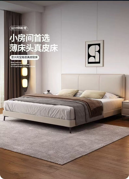 Leather Bed Minimalist Modern Design Style Soft Package for Bedroom