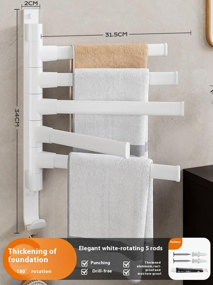 The bathroom rotating towel rack, a no-drilling option for the corner towel rail in the bathroom, is a convenient hanging rod for your lavatory, shower area, or toilet.