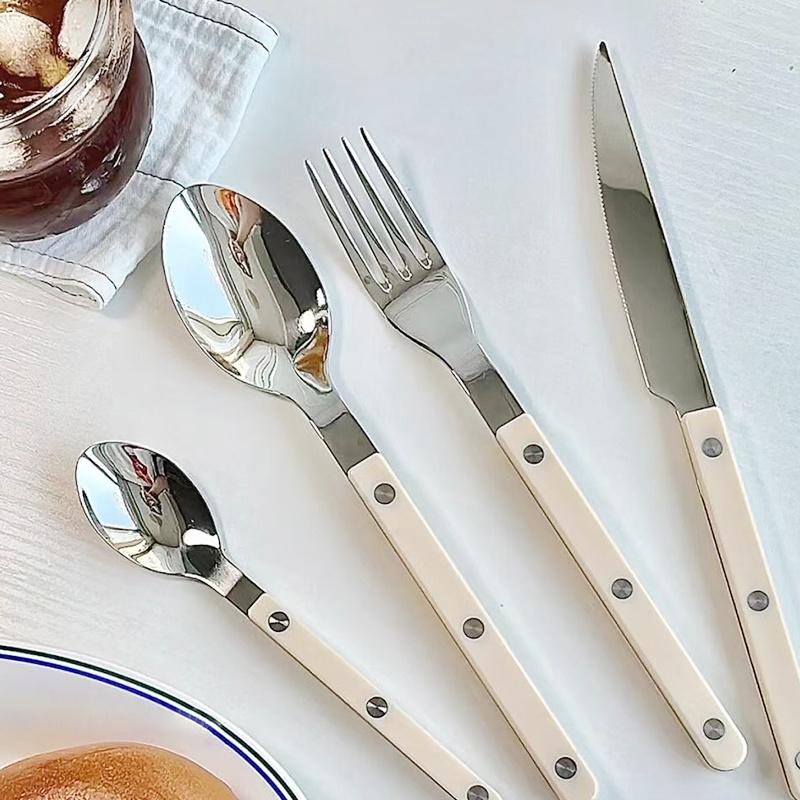 Ivory Minimalist Stainless Steel & Acrylic Cutlery Elegant Durable For Home & Outdoor Dining