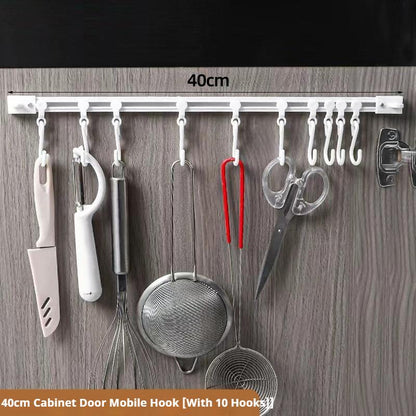 Punch-free Sliding Track Hook Kitchen Cabinet Door Rear Row Hanger Rod Adhesive Hook Row Storage Artifact