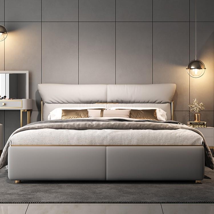 Bed Genuine Leather Light Luxury Modern Premium for Bedroom