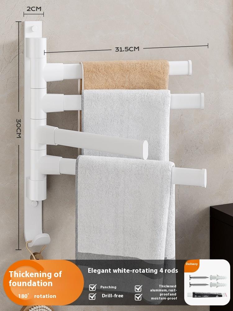 The bathroom rotating towel rack, a no-drilling option for the corner towel rail in the bathroom, is a convenient hanging rod for your lavatory, shower area, or toilet.