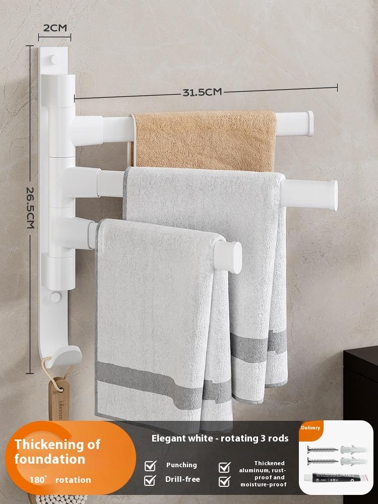 The bathroom rotating towel rack, a no-drilling option for the corner towel rail in the bathroom, is a convenient hanging rod for your lavatory, shower area, or toilet.