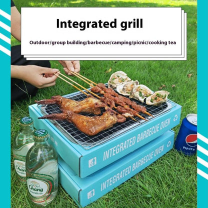 Integrated Disposable Barbecue Oven Outdoor Picnic Tuanjian Less Smoke Stainless Steel Kraft Paper Quick-burning Charcoal Fire Grill