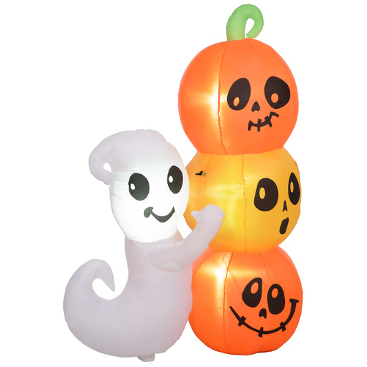 HOMCOM Halloween Inflatable Yard Ghost & Pumpkin 5ft LED-Lit
