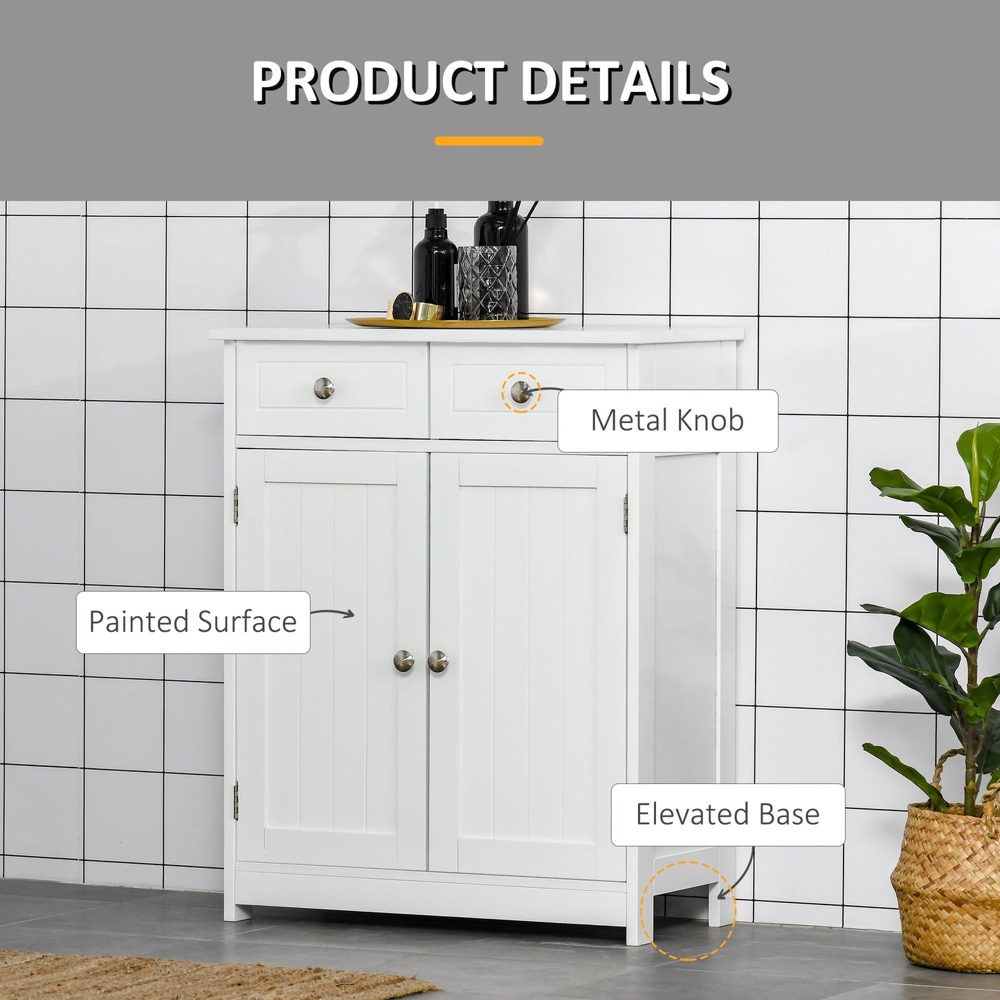 Kleankin Modern White Bathroom Cabinet with Adjustable Shelf