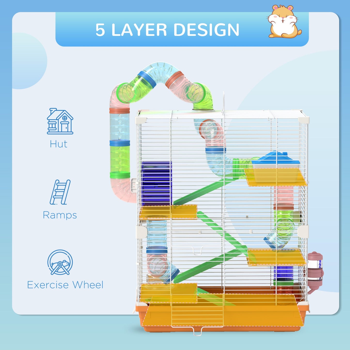 PawHut Portable Hamster Travel Carrier, 5-Tier Wheel & Tube