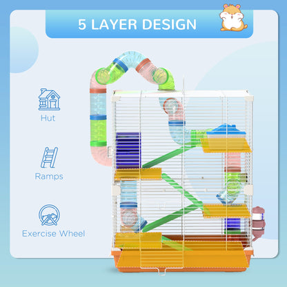 PawHut Portable Hamster Travel Carrier, 5-Tier Wheel & Tube