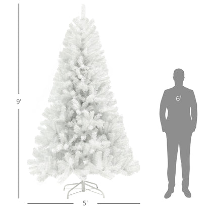HOMCOM White 9ft Faux Christmas Tree for Holidays, Auto-Open