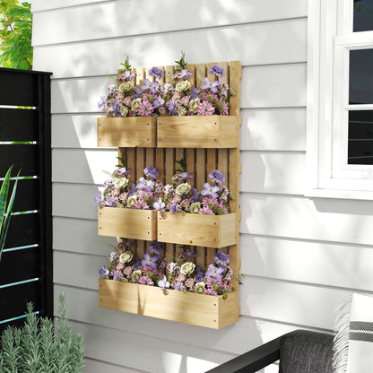 Outsunny Rustic Wall Trellis Planter, 5 Boxes with Drainage