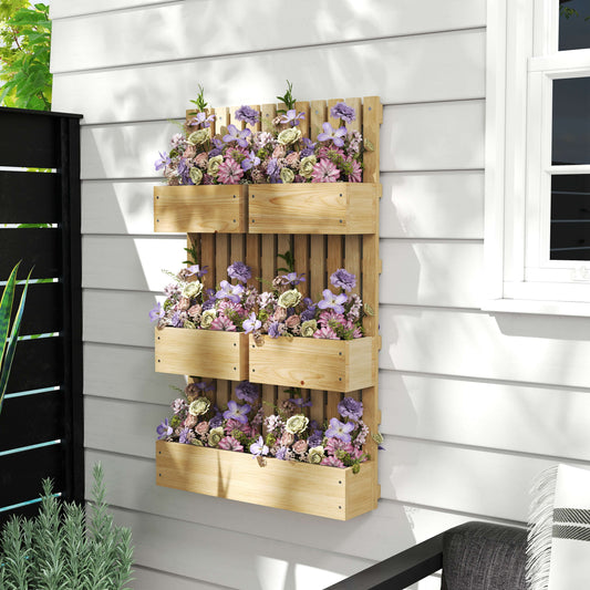 Outsunny Rustic Wall Trellis Planter, 5 Boxes with Drainage
