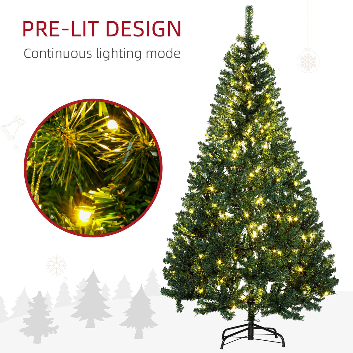 HOMCOM 6 Ft Lifelike Pre-Lit Christmas Tree for Living Rooms