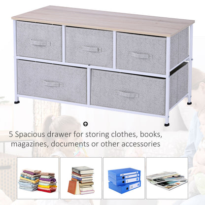 HOMCOM Modern 5-Drawer Bedroom Dresser with Fabric Bins