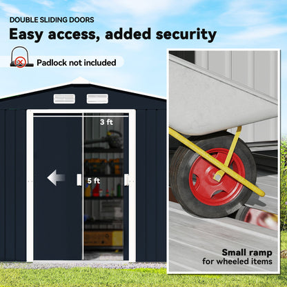 Outsunny 9x6 Steel Backyard Storage Shed with Foundation Kit