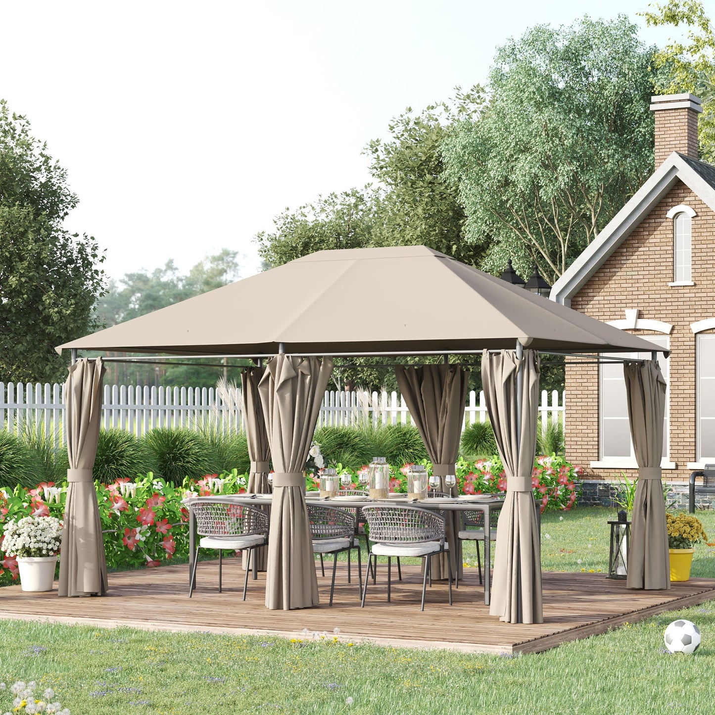 Outsunny Khaki 10x13 Patio Gazebo with Removable Walls