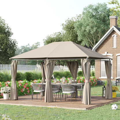 Outsunny Khaki 10x13 Patio Gazebo with Removable Walls