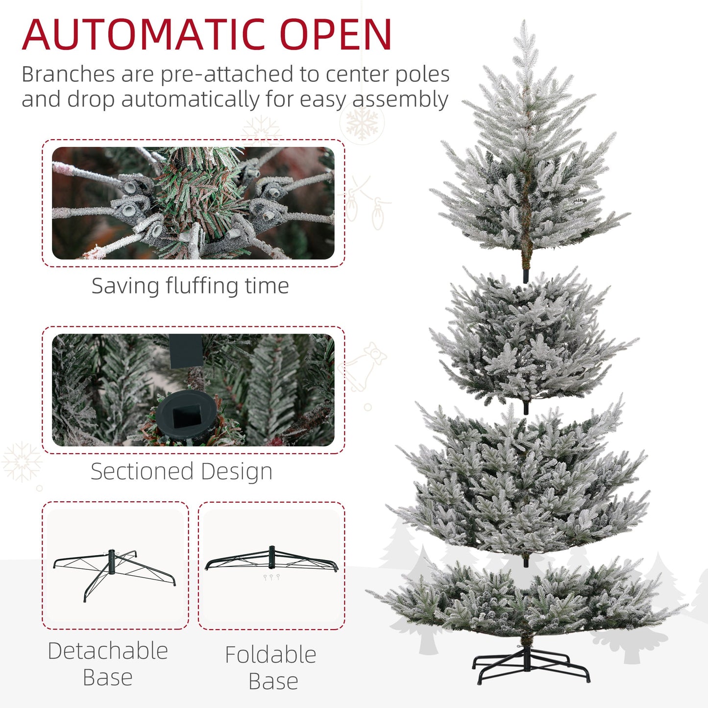 HOMCOM 9 Ft Flocked Christmas Tree for Home, Auto-Open