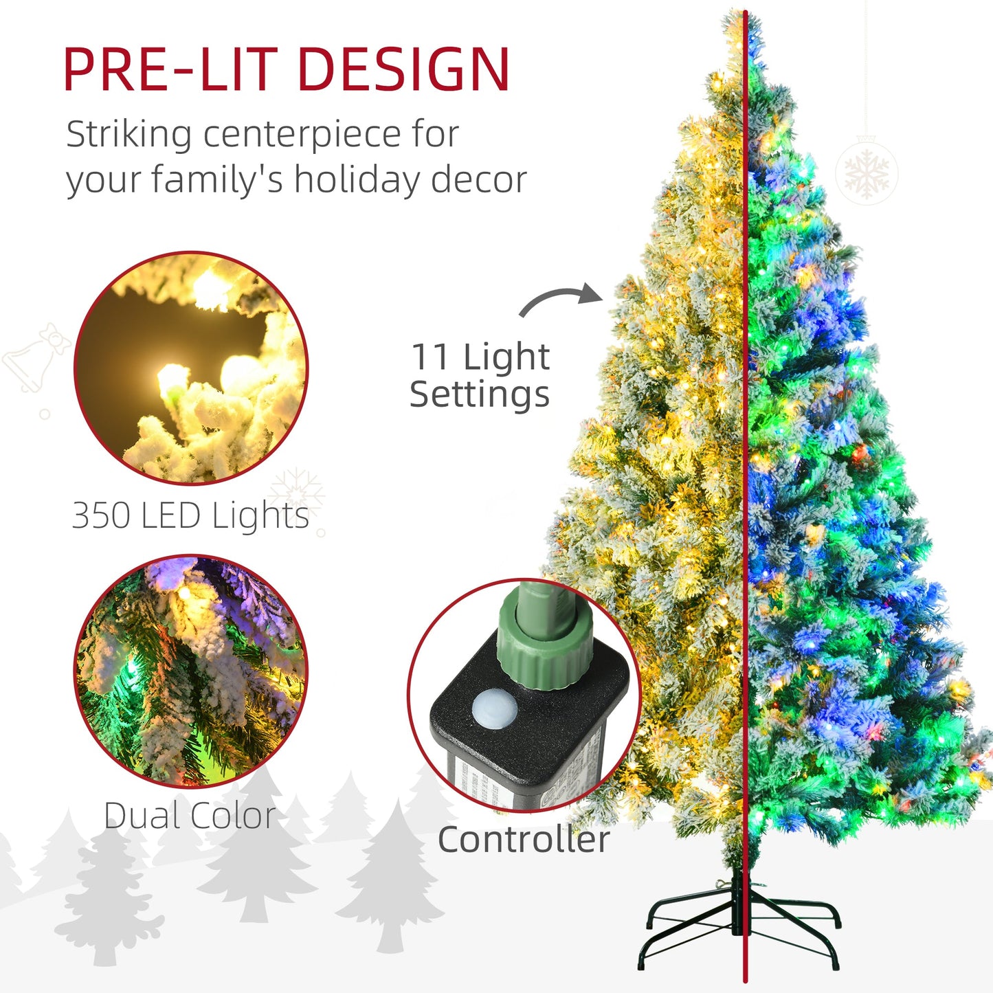 HOMCOM 6 Ft Frosted Pre-Lit Christmas Tree for Home