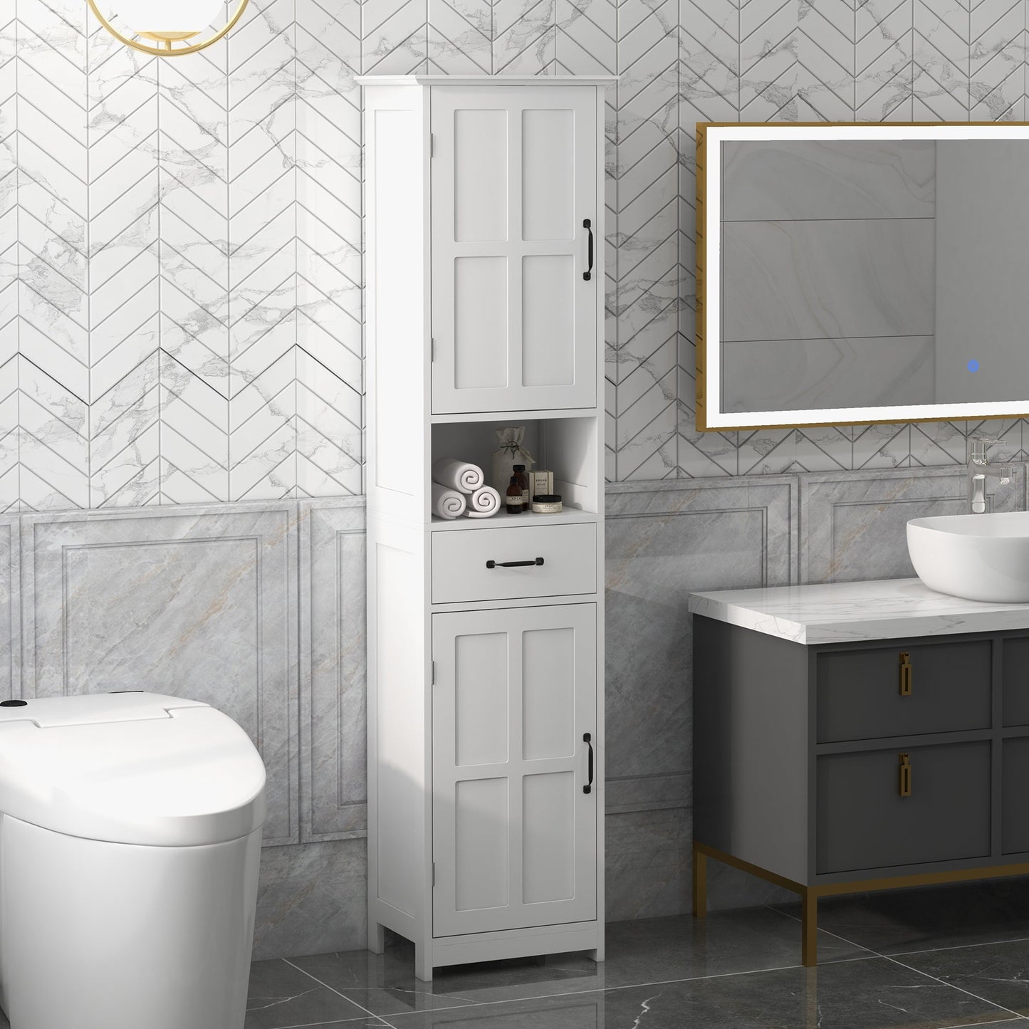 kleankin Modern Bath Cabinet, Slim Storage for Small Spaces