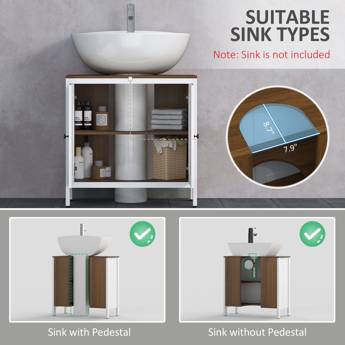 kleankin Sleek Under-Sink Bathroom Cabinet, Adjustable Shelf