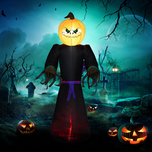 HOMCOM Halloween Reaper & Pumpkin Yard Inflatable, 7ft LED