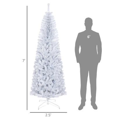HOMCOM Slim 7 ft White Christmas Tree with Stand for Corners