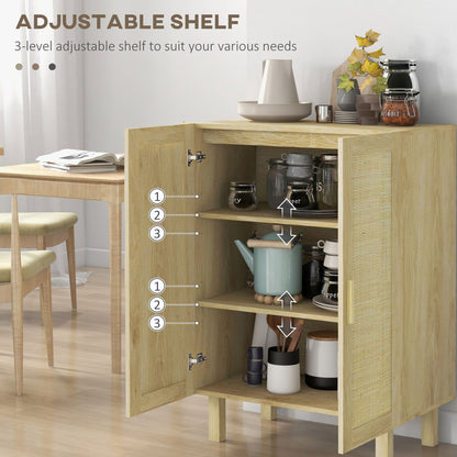 HOMCOM Boho Buffet Cabinet for Dining Room with Rattan Doors