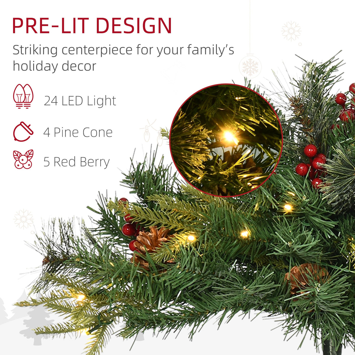 HOMCOM Prelit Entryway Trees 2-Pack, Cordless Warm LEDs