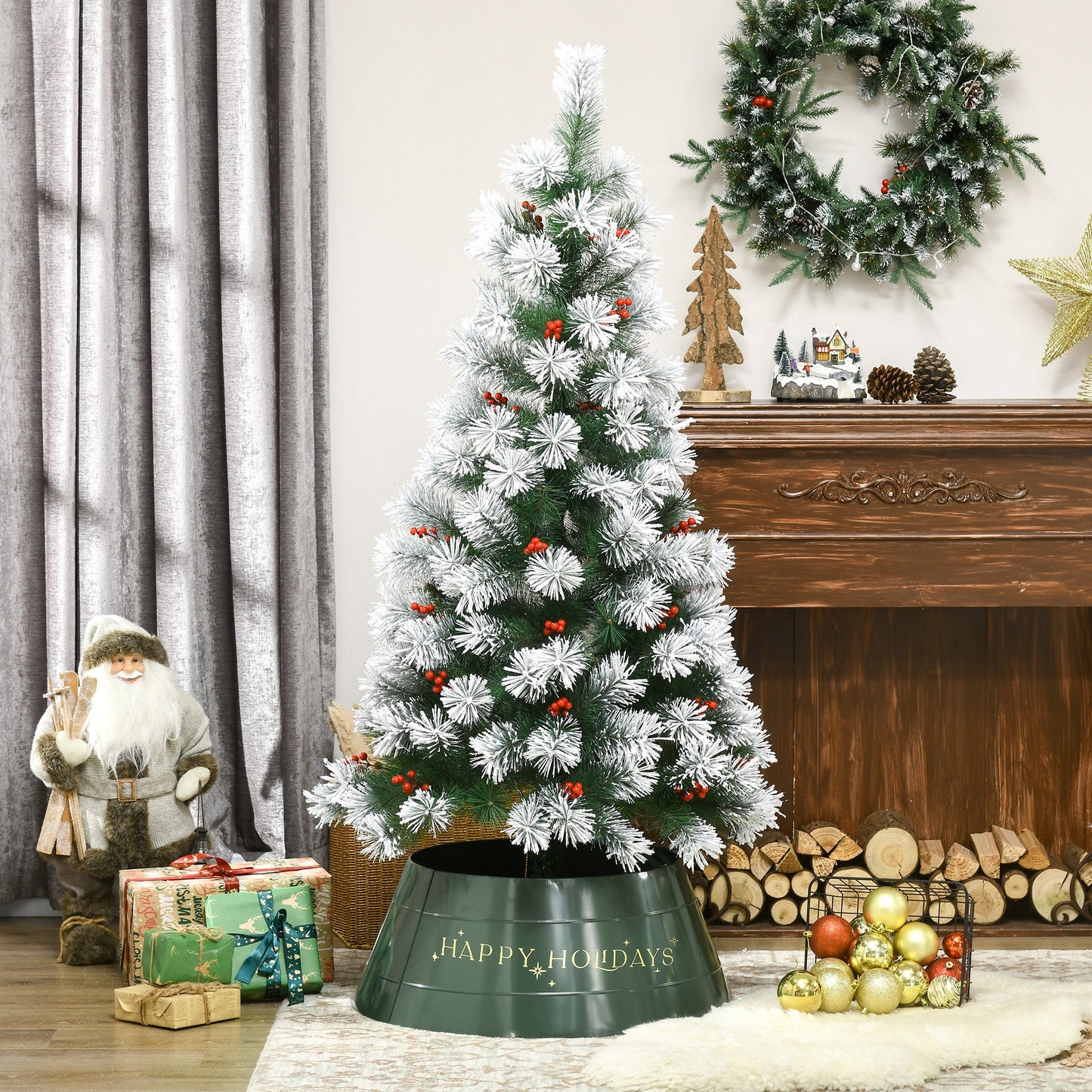 HOMCOM Green Steel Christmas Tree Collar, Clean Base