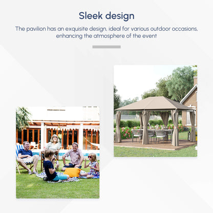 Outsunny Khaki 10x13 Patio Gazebo with Removable Walls