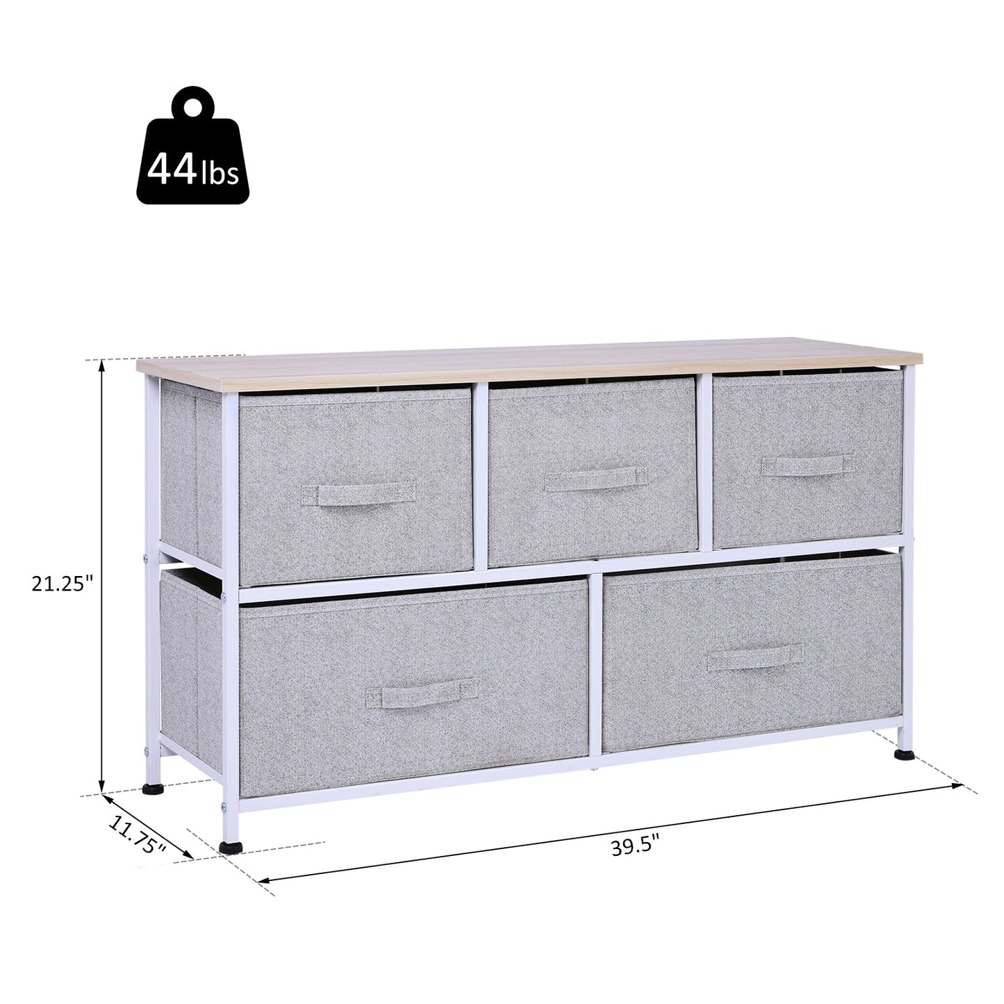 HOMCOM Modern 5-Drawer Bedroom Dresser with Fabric Bins