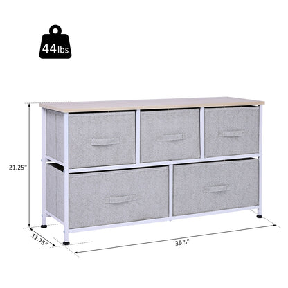 HOMCOM Modern 5-Drawer Bedroom Dresser with Fabric Bins