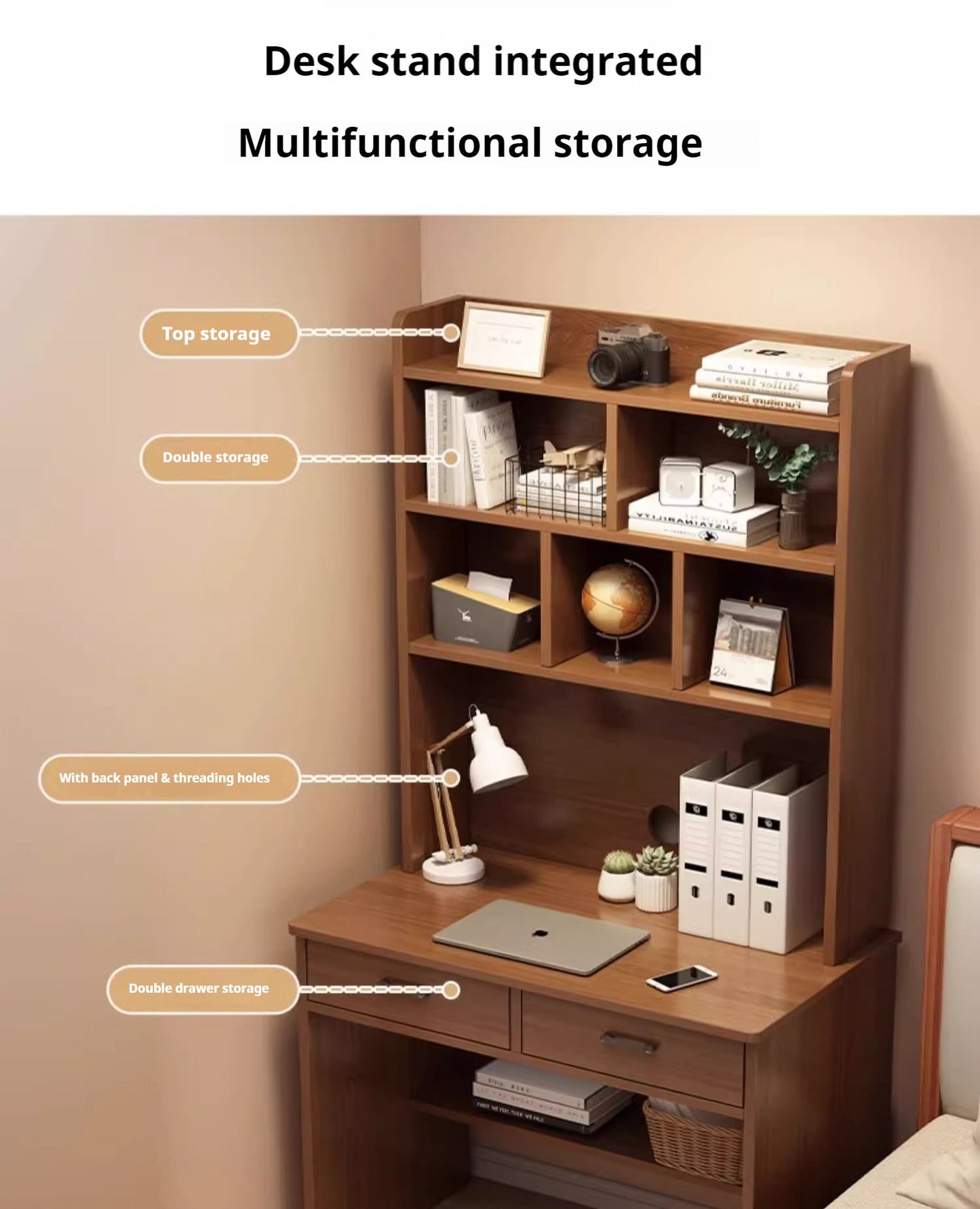 Study Desk with Bookshelf for Small Home