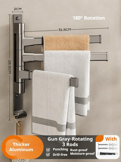 The bathroom rotating towel rack, a no-drilling option for the corner towel rail in the bathroom, is a convenient hanging rod for your lavatory, shower area, or toilet.