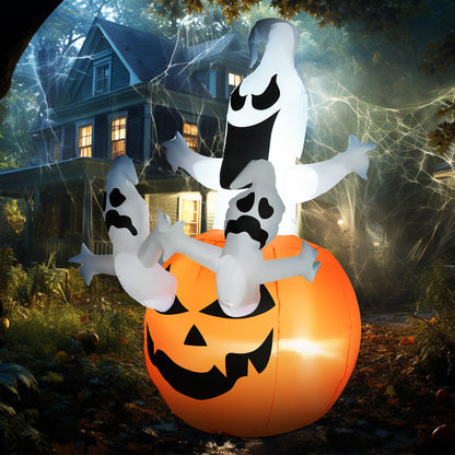 HOMCOM 6' Halloween Inflatable Pumpkin & Ghosts, LED Yard