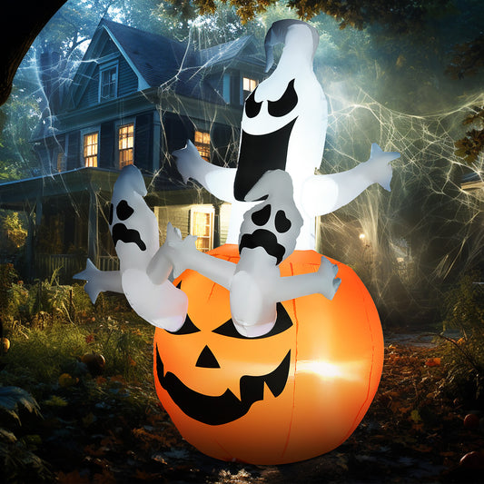 HOMCOM 6' Halloween Inflatable Pumpkin & Ghosts, LED Yard