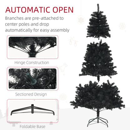 HOMCOM Black Christmas Tree 7.5ft Unlit Auto-Open Steel Base