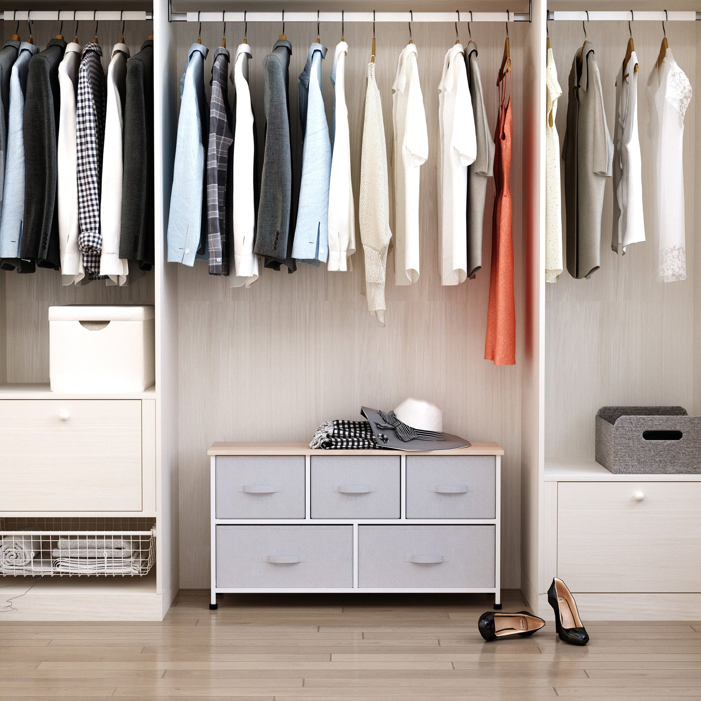 HOMCOM Modern 5-Drawer Bedroom Dresser with Fabric Bins