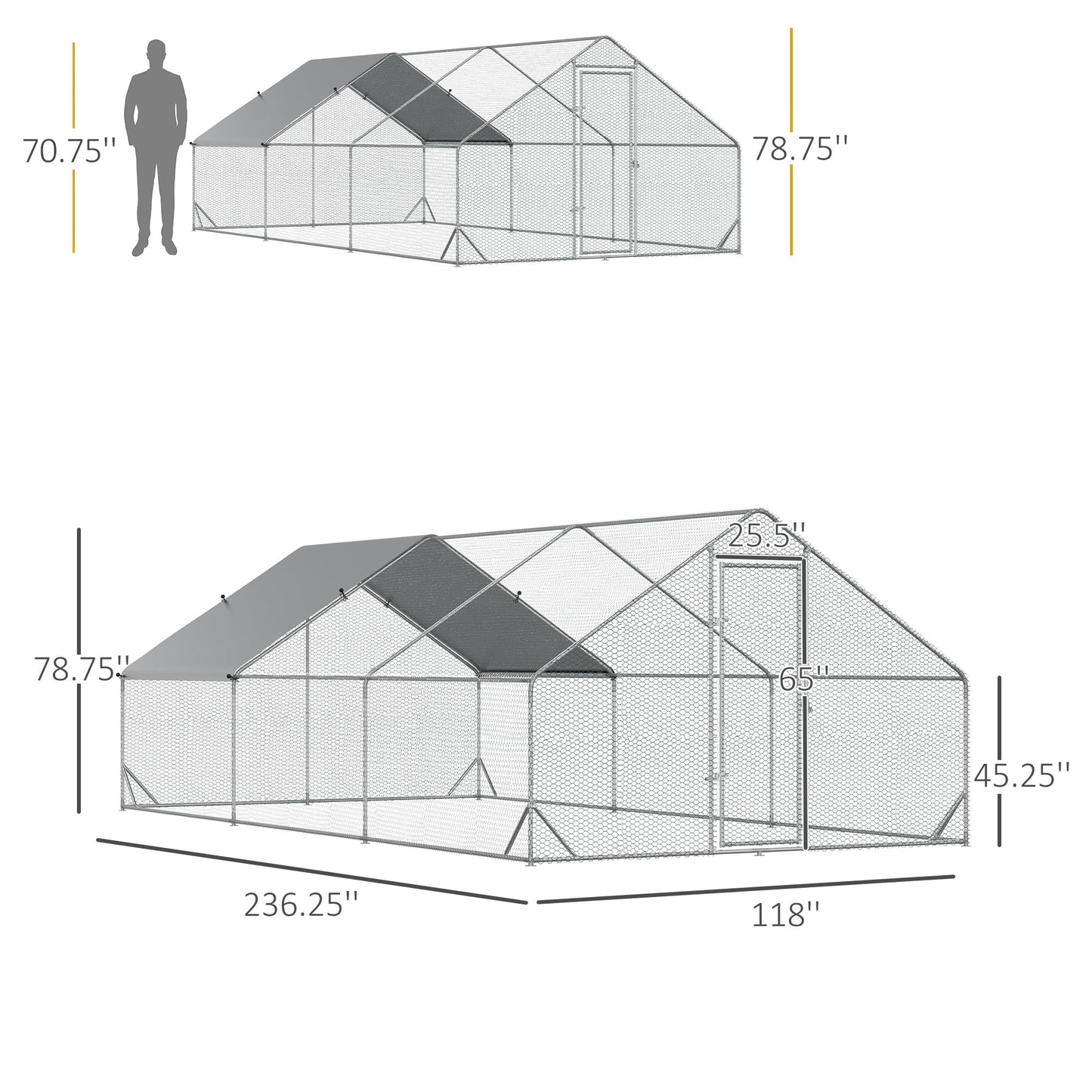 PawHut Covered Walk-In Backyard Chicken Run, Locking Door