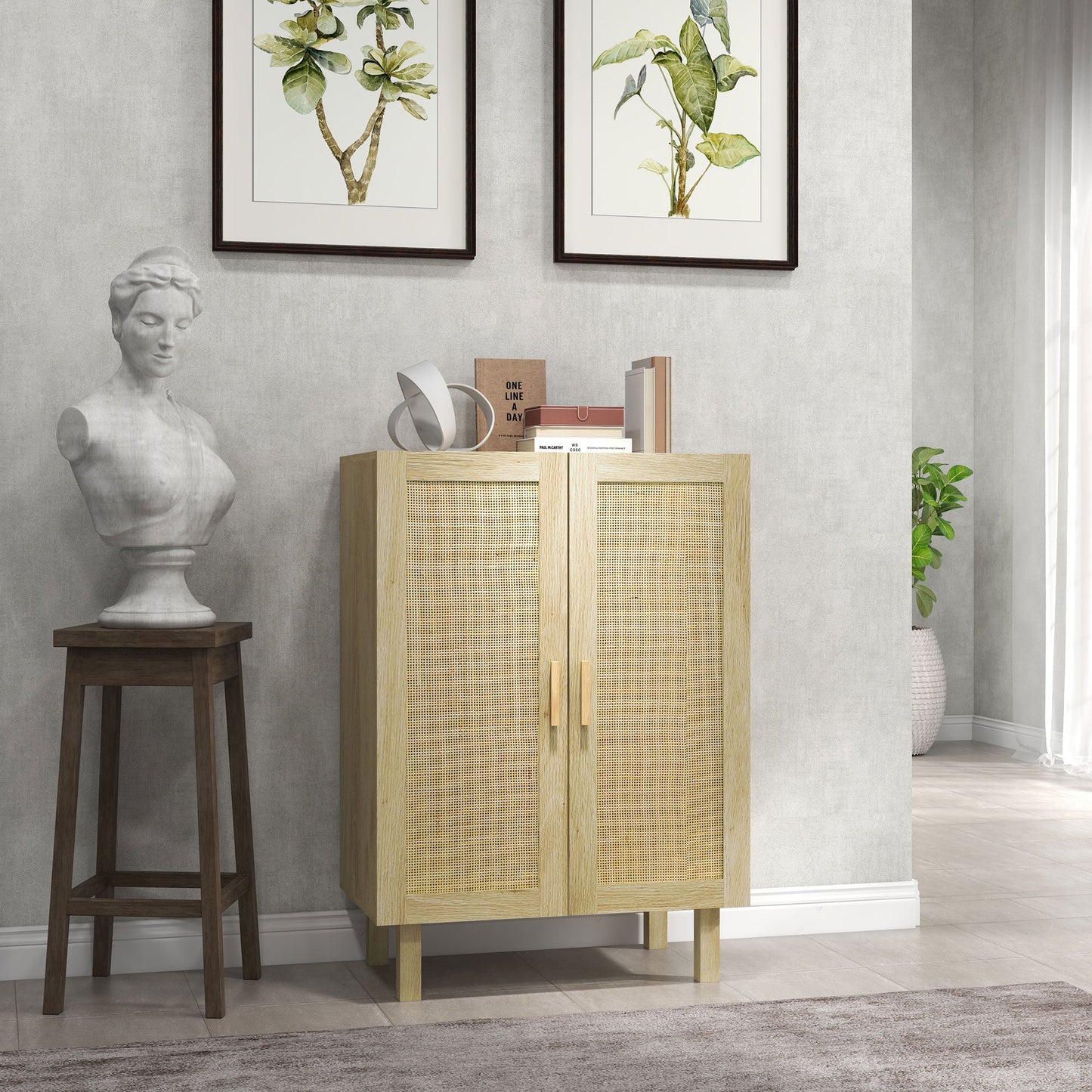 HOMCOM Boho Buffet Cabinet for Dining Room with Rattan Doors