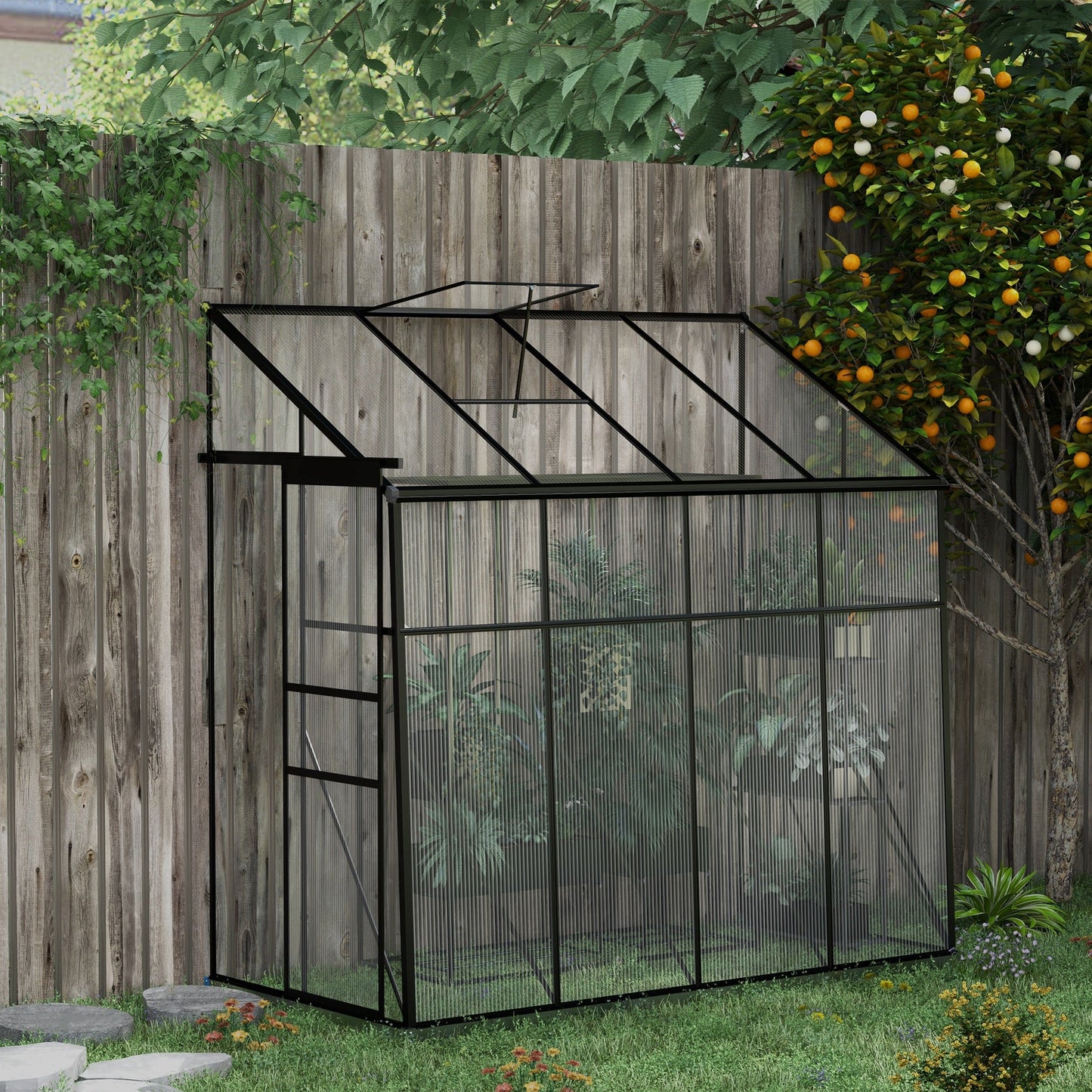 Outsunny Modern Lean-To Greenhouse for Patio Walls, Walk-In