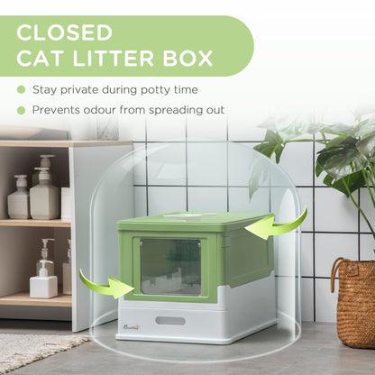 PawHut Modern Cat Litter Box for Homes, Enclosed Top-Exit