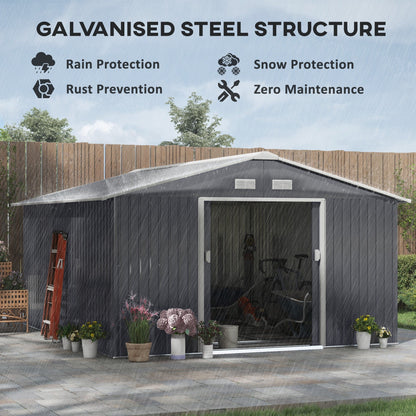 Outsunny Metal Backyard Shed 11x13, Double-Locking Doors
