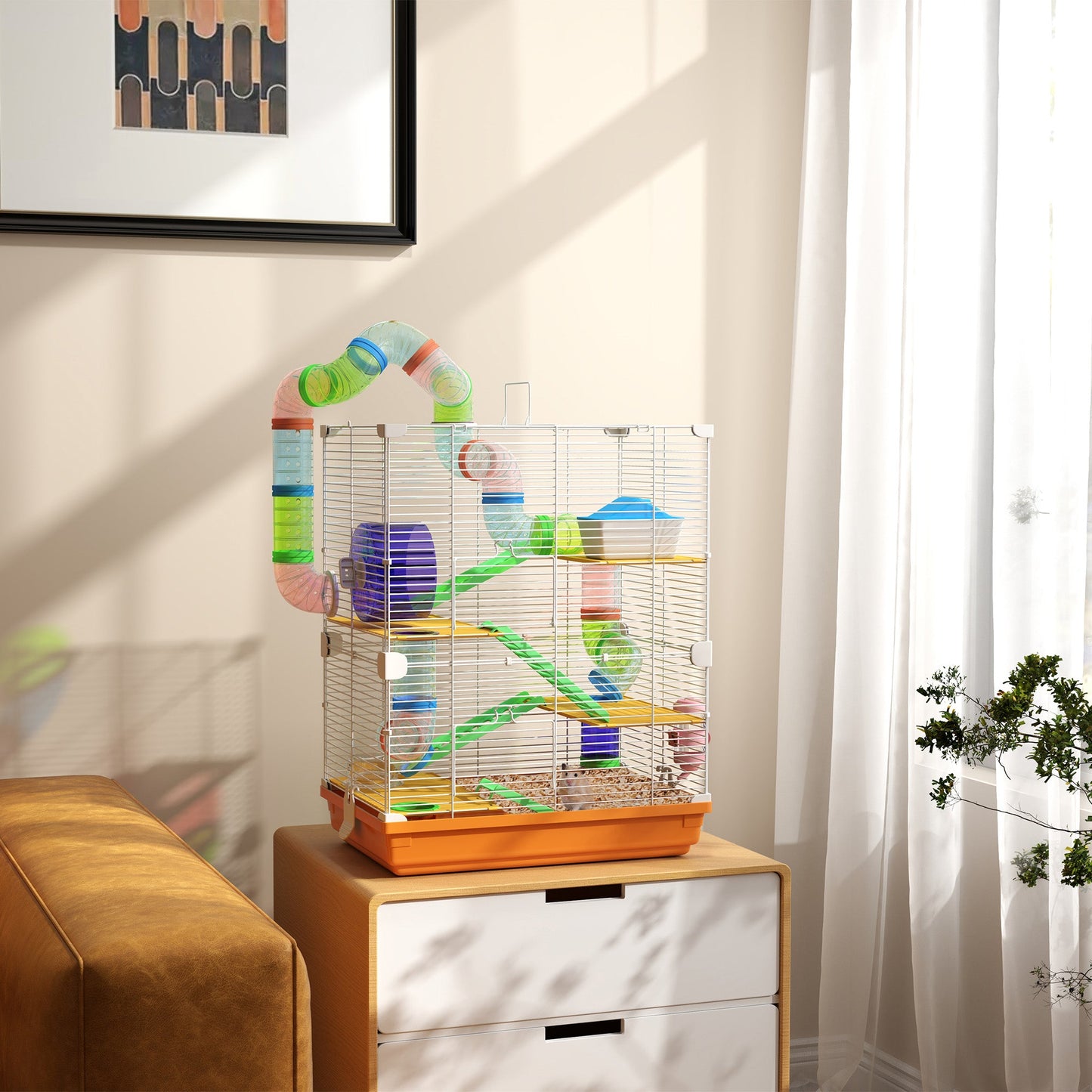 PawHut Portable Hamster Travel Carrier, 5-Tier Wheel & Tube