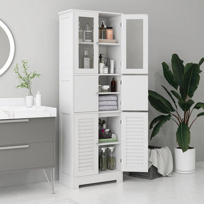 HOMCOM Modern Bathroom Cabinet with Glass & Louvered Doors