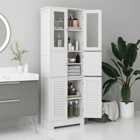 HOMCOM Modern Bathroom Cabinet with Glass & Louvered Doors